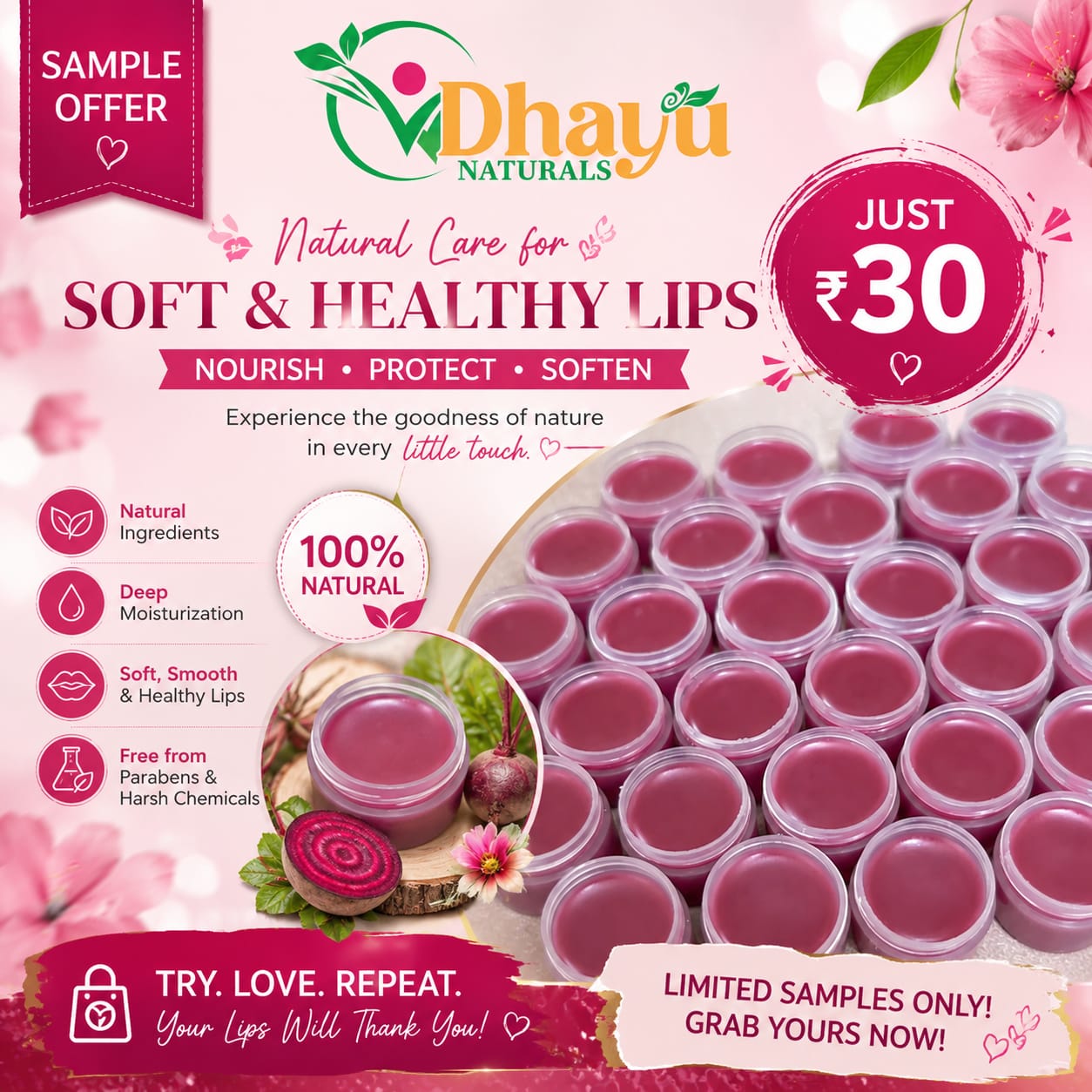 Natural Beetroot Lip Balm Sample – 4g
