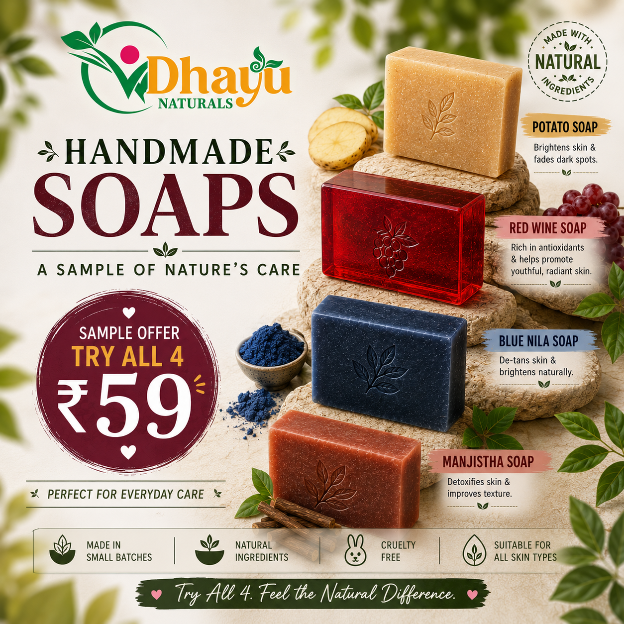 Handmade Soap Samples – Try 4 Natural Soaps at Just ₹59