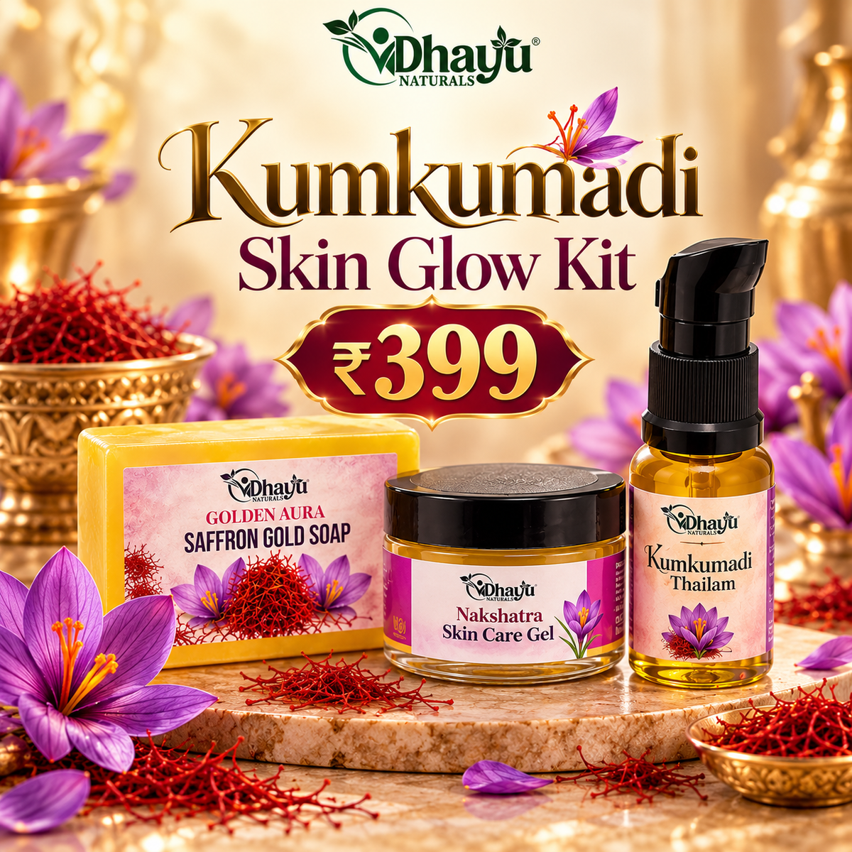 Kumkumadi Skin Glow Kit –  Glow Care Combo of 3 products | ₹399